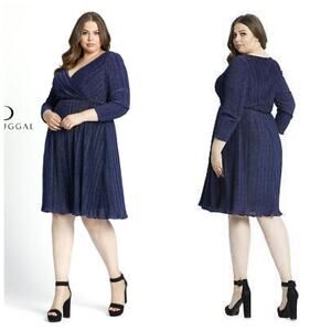 Mac Duggal 49228 Long Sleeve Pleated Dress in Sapphire Size 20W